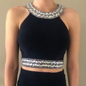 B Darlin Homecoming Navy beaded Crop Top Size 3/4